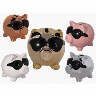Roze spaarvarken cool 9 cm
